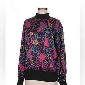 🎨 Vintage Carlisle 100% Silk Sweater – Ropes, Tassels & Gold Rings Print - Small